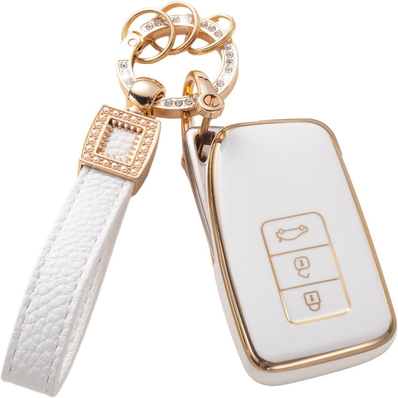 CACARLIKE for Lexus Key Fob Cover with Leather Lanyard, Car Key Fob Case Compatible with RX ES GS LS NX RS GX LX RC LC Smart Key Protector Holder - Image 1